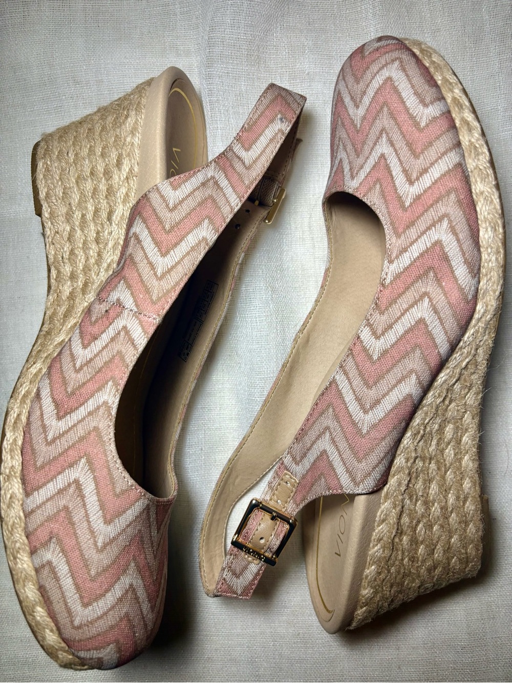 Vionic Coralina Espadrille Wedge Slingback Shoes Dusty Pink Chevron Size 9.5 - Picture 10 of 12